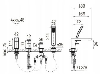 VALVEX ARS Bateria wannowa 4-otworowa stojąca CHROM 2420550