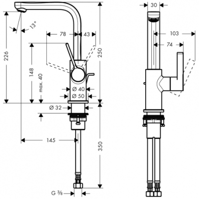 HANSGROHE Metris S Jednouchwytowa bateria umywalkowa DN15 z obracalną wylewką 120°