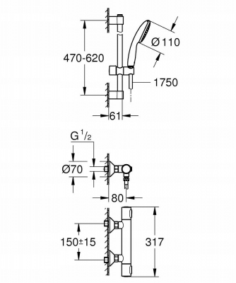 GROHE GROHTHERM 500 bateria prysznicowa z termostatem + zestaw natryskowy