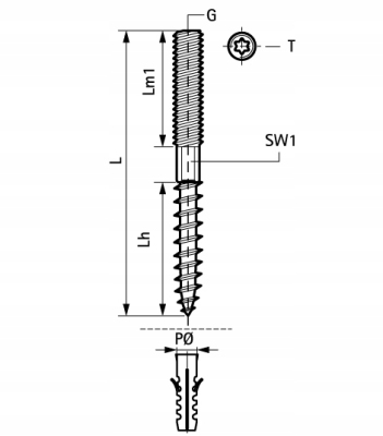 WALRAVEN BIS Śruba dwugwintowa M8 - 80 mm 6263808