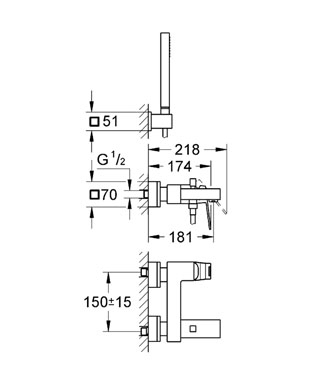 GROHE Eurocube  jednouchwytowa bateria wannowa