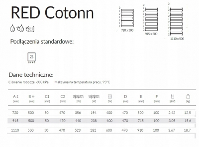 TERMA Grzejnik WARP T COTONN 915x500 BIAŁY