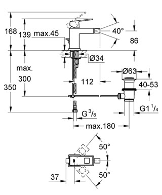 GROHE Eurocube jednouchwytowa bateria bidetowa, DN 15