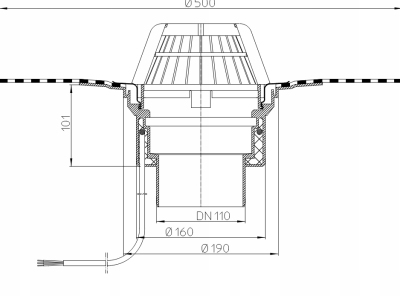 HL62.1H/1 Wpust dachowy DN110 pionowy z podgrzewem (10-30W/230V)