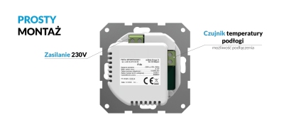 TECH F-8z bezprzewodowy systemowy doramkowy regulator pokojowy 230V CZARNY