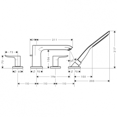 HANSGROHE Metris Element zewnętrzny do baterii 4-otworowej do montażu na brzegu wanny DN15