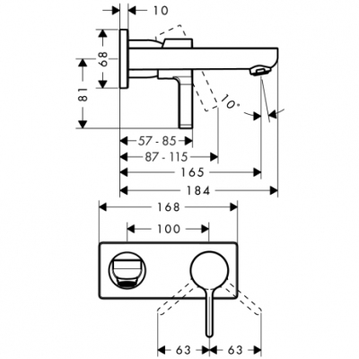 HANSGROHE Metris S Jednouchwytowa bateria umywalkowa DN15, montaż ścienny, z wylewką dł. 165 mm