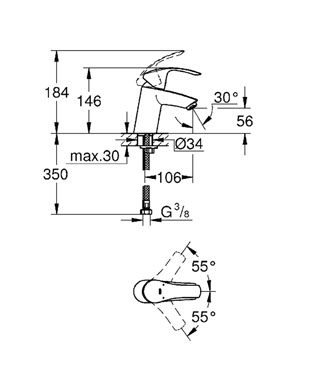 GROHE Eurosmart NEW Bateria umywalkowa, Rozmiar S , bez korka,  CHROM