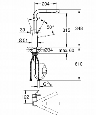 GROHE ESSENCE bateria kuchenna z wyciągną wylewką BRUSHED HARD GRAPHITE