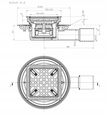 HL90Prblue-3020 Wpust podłogowy NISKI DN40/50 z nasadą do wklejenia płytki