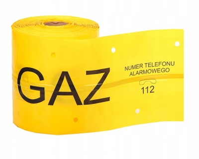 Taśma żółta z wkładką stalową GAZ 20cm x 50 m