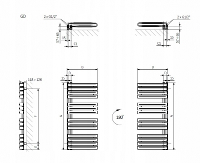 TERMA Grzejnik WARP S LIPTONN 1110x500 BIAŁY