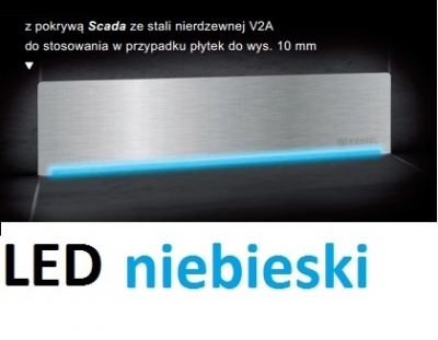 KESSEL SCADA odpływ liniowy ścienny model stal nierdzewna V2A z podświetleniem LED niebieski