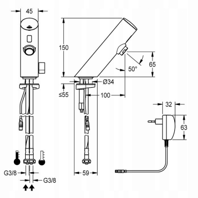 FRANKE KWC Elektroniczna bateria słupowa F3E-Mix z zasilaczem wtykowym