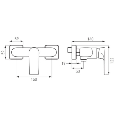 FERRO Algeo Square Bateria natryskowa ścienna BAQ7