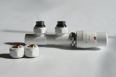 VARIOTERM zawór grzejnikowy TWINS 50mm BIAŁY MAT + złączki pex 16