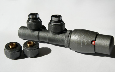 VARIOTERM zawór grzejnikowy TWINS 50mm graphite strukturalny + złączki pex 16