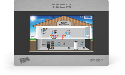 TECH ST-280 Regulator pokojowy z komunikacją RS , kolorowy, dotykowy wyświetlacz