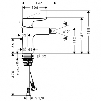 HANSGROHE Metris Jednouchwytowa bateria bidetowa DN15