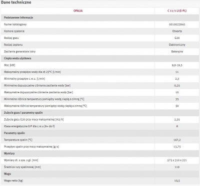 SAUNIER DUVAL OPALIA C 11/1 LI (E-PL) Gazowy przepływowy podgrzewacz wody