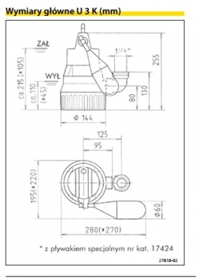 JUNG - U3KS -- POMPA ZATAPIALNA Z PŁYWAKIEM,  DO WODY ZANIECZYSZCZONEJ JP00206