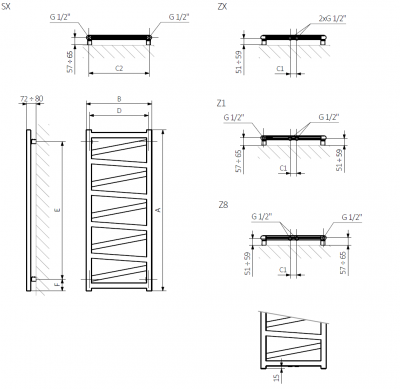 VIPERA grzejnik łazienkowy 500x1230 BIAŁY