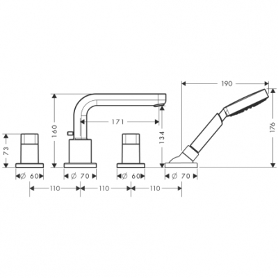 HANSGROHE Metris S Element zewnętrzny do baterii 4-otworowej do montażu na brzegu wanny DN15