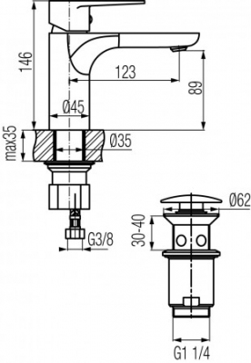 VALVEX DALI BLACK (AMADEO) Bateria umywalkowa stojąca z automatycznym korkiem spustowym