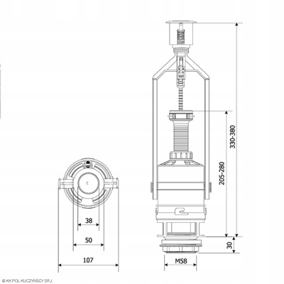Zestaw naprawczy do spłuczki: zawór spustowy START STOP + pływakowy 1/2