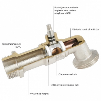 FERRO Zawór kulowy wodny 3/4 cala, czerpalny ze złączką