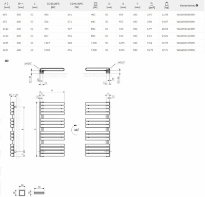 TERMA Grzejnik łazienkowy WARP S 1110x600 BIAŁY