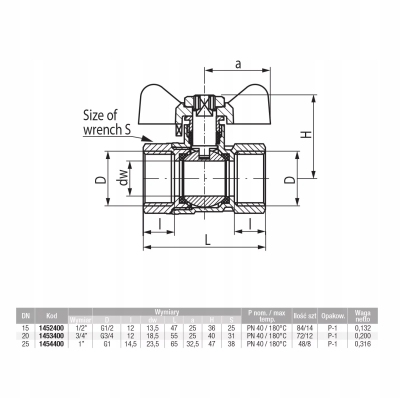 VALVEX ONYX zawór kulowy z dławikiem z motylkiem DN20 3/4 , 1453400