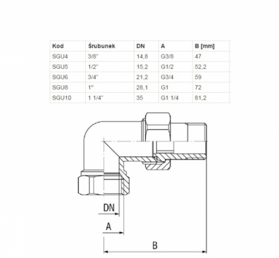 FERRO Śrubunek mosiężny kątowy z oringiem 5/4 cala