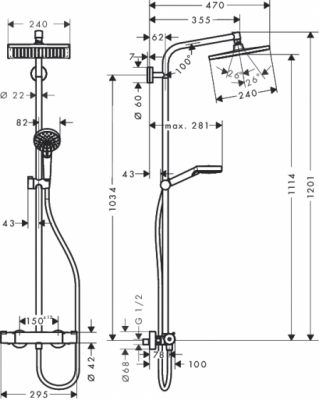 HANSGROHE Komplet prysznicowy Crometta E 240 1jet DESZCZOWNICA + TERMOSTAT