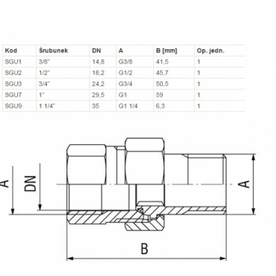 FERRO Śrubunek mosiężny prosty z oringiem 1/2 cala
