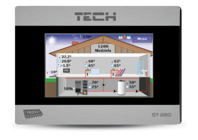 TECH ST-280 Regulator pokojowy z komunikacją RS , kolorowy, dotykowy wyświetlacz