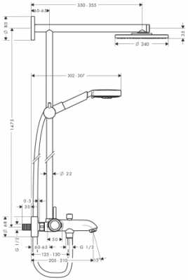 HANSGROHE Raindance Komplet prysznicowy Raindance 240 do wanny, ramię prysznicowe 350 mm, DN15