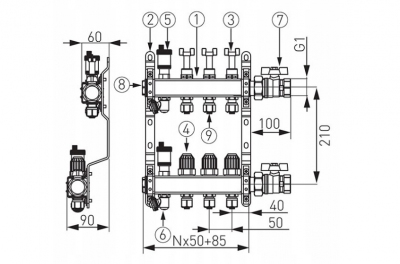 FERRO rozdzielacz podłogówka nierdzewny 12 obwodów